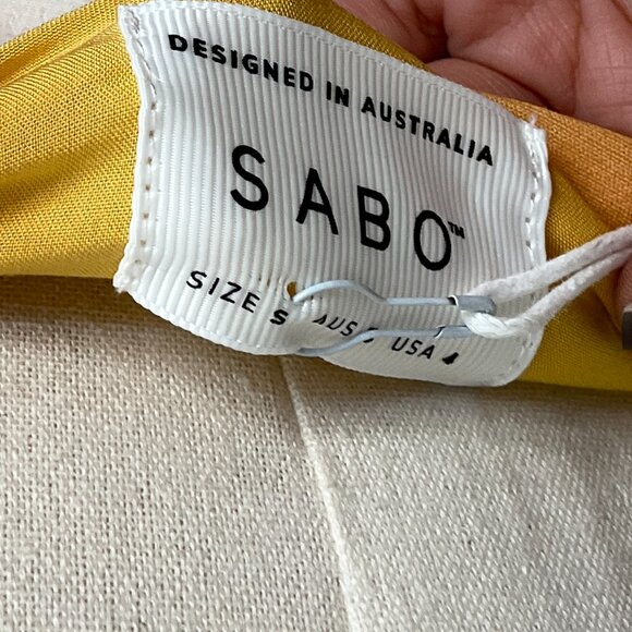 🦀 SABO Aliza Assymmetrical Cut-Out Fit and Flare Maxi Dress Ciao Yellow Print S - Picture 14 of 16